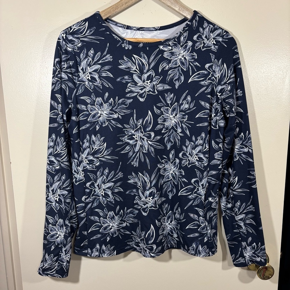 Hang Ten UV Sun Protection Floral Navy Women's Top Size M